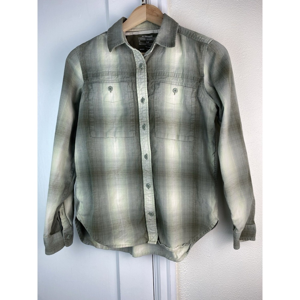 REI Women's S Sage Green Plaid 100% Cotton Long Sleeve Button Up Shirt